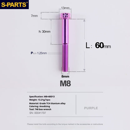 SPARTS A3 Series Purple Titanium Screws M8 L10–120mm for Motorcycle Bicycle Car