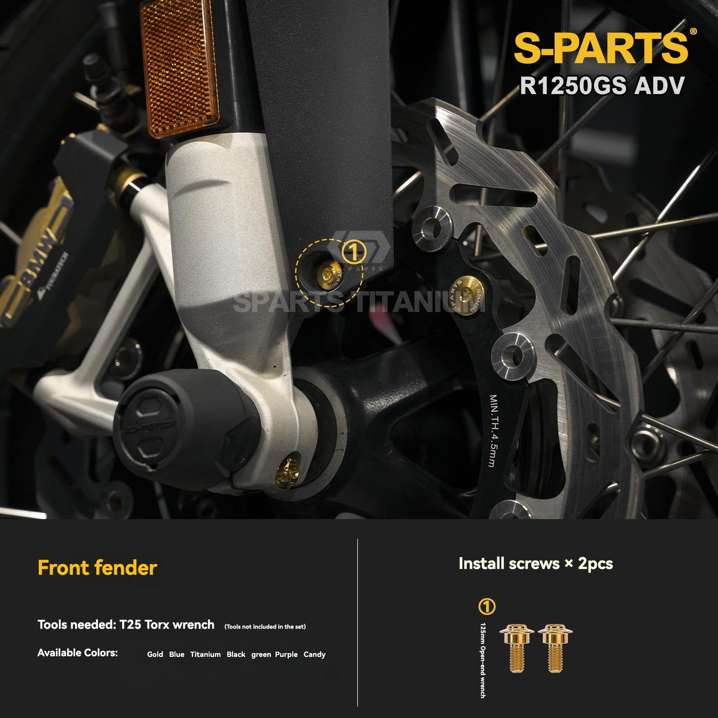 SPARTS Titanium Fairing, Spotlight & Accessory Bolt Kit for BMW R1250GS / ADV