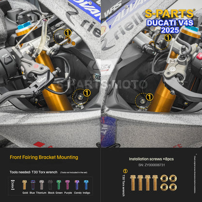 S-PARTS Titanium Front Fairing and Cockpit Fastener Kit for Ducati Panigale V4S 2025
