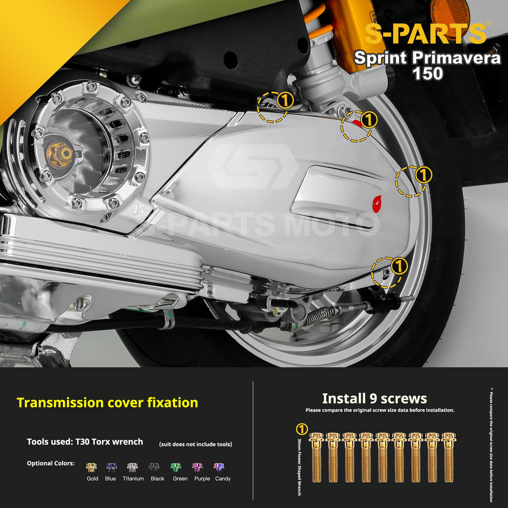 SPARTS Titanium Screw Set for Vespa Sprint/Primavera 150 – Custom Candy Color & CNC Titanium Upgrade Kit