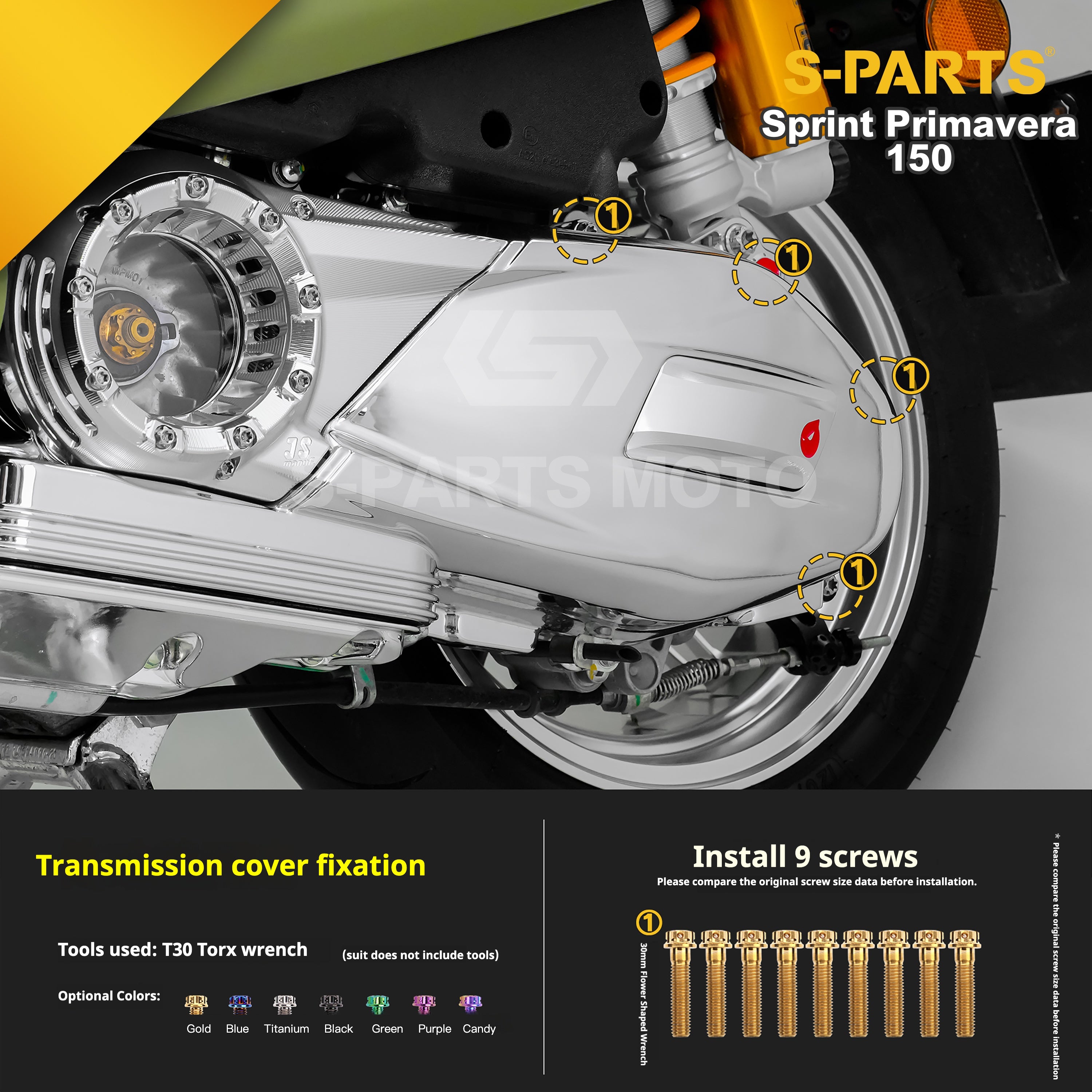 SPARTS Titanium Screw Set for Vespa Sprint/Primavera 150 – Custom Candy Color & CNC Titanium Upgrade Kit