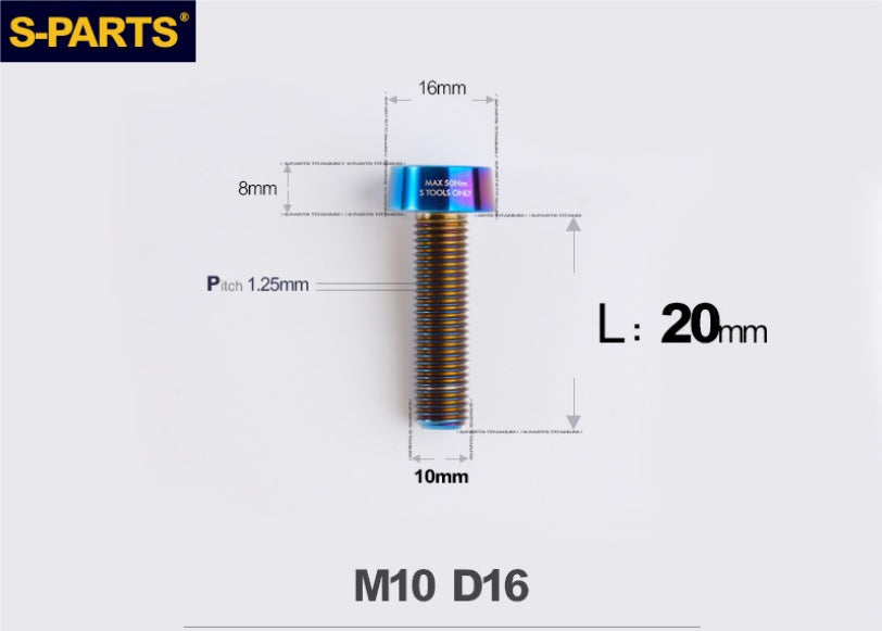SPARTS Titanium Security Bolt M10 D16 P1.25 – Brake Caliper Locking Screw for Motorcycle