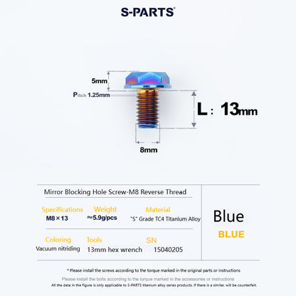SPARTS Titanium MirrorMotorcycle Rearview Mirror Bolts· M8/M10