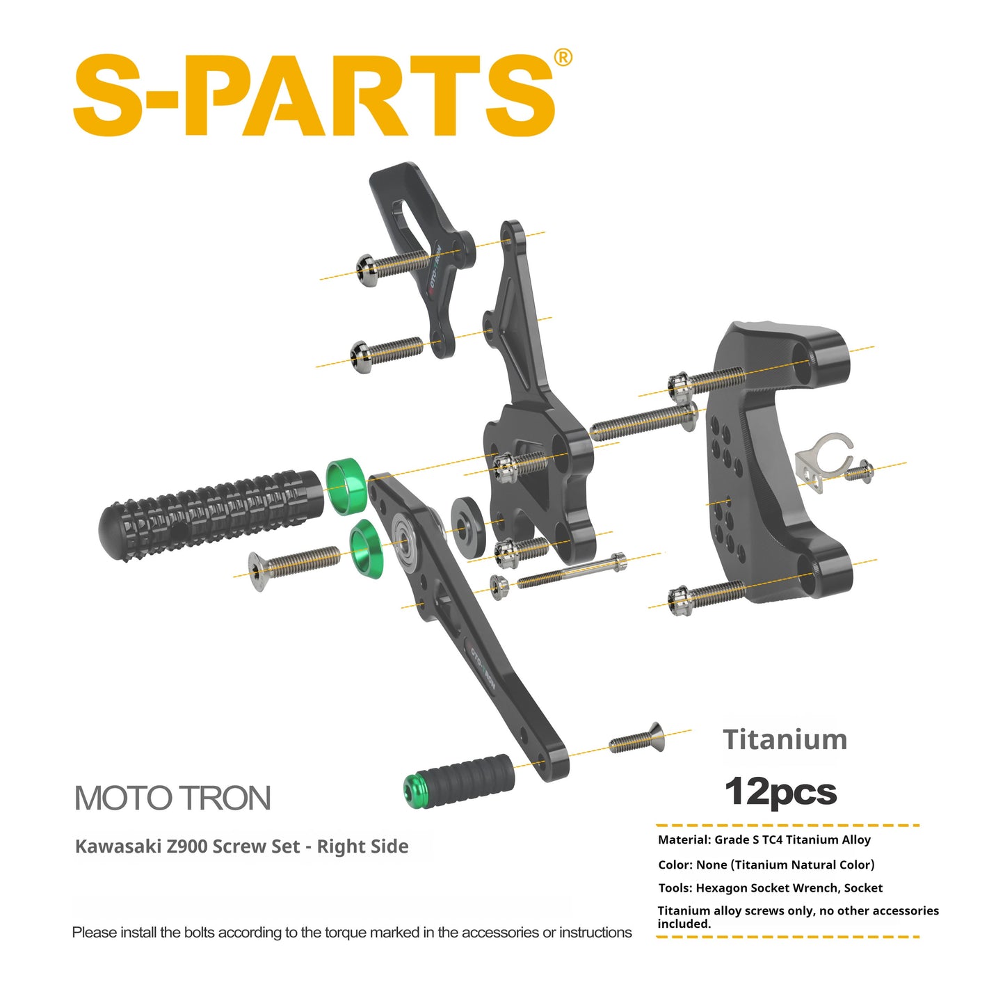 SPARTS Titanium Bolts for MOTO TRON Kawasaki Z900 Rearset Riser Upgrade Motorcycle Fasteners