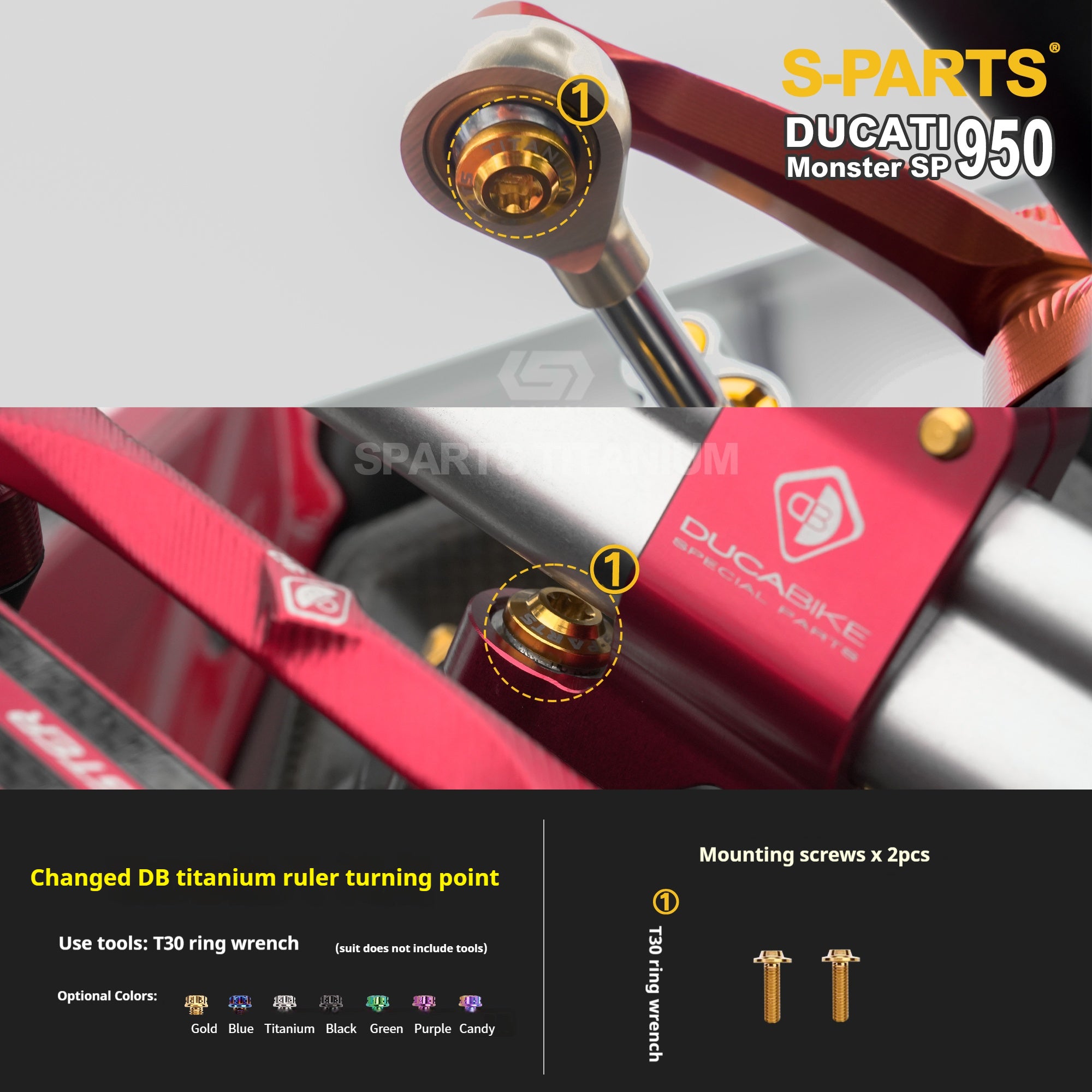 SPARTS Titanium Bolt Kit for Ducati New Monster SP 950 – CNC Titanium Upgrade Kit