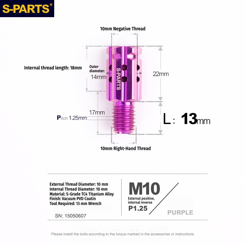 S-PARTS M10 to M10 Titanium Forward & Reverse Thread Motorcycle Mirror Adapter Bolt Upgrade