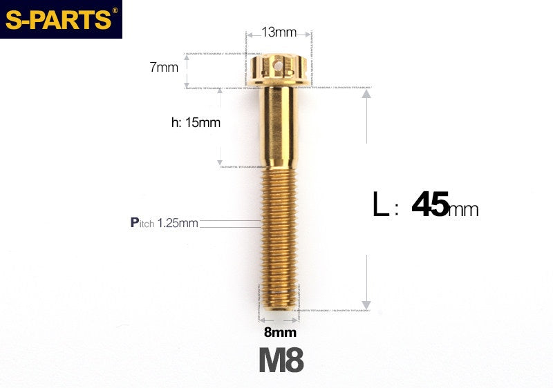 S-PARTS STAN M8 A3 Series Titanium Bolts – Standard Head TC4 Fasteners for Motorcycle & E-Motorcycle