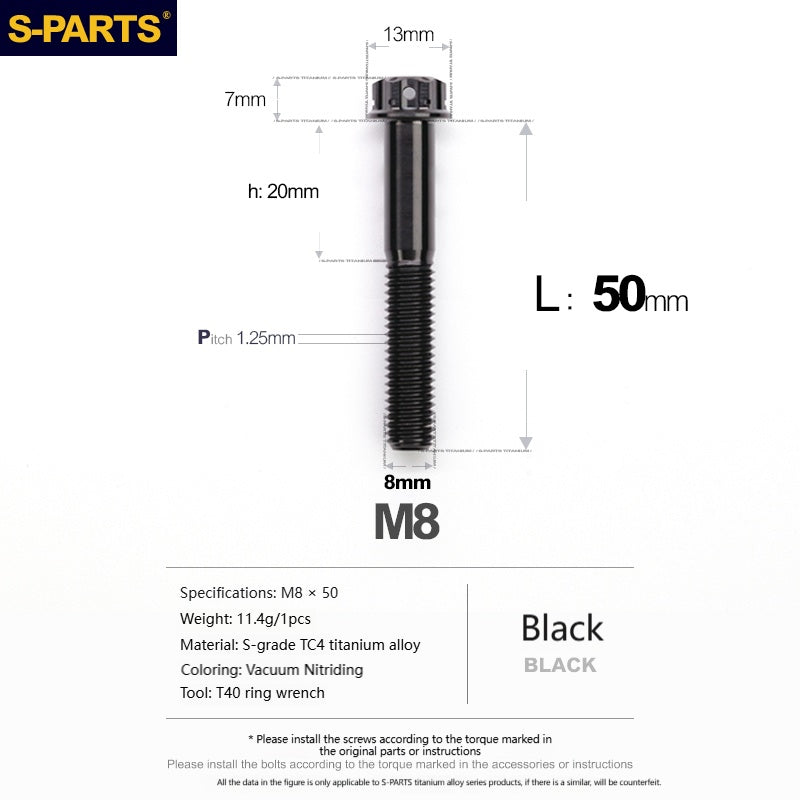 S‑PARTS A3 Series M8 Titanium Bolts｜Lightweight Ti‑6Al‑4V Fasteners for Motorcycles