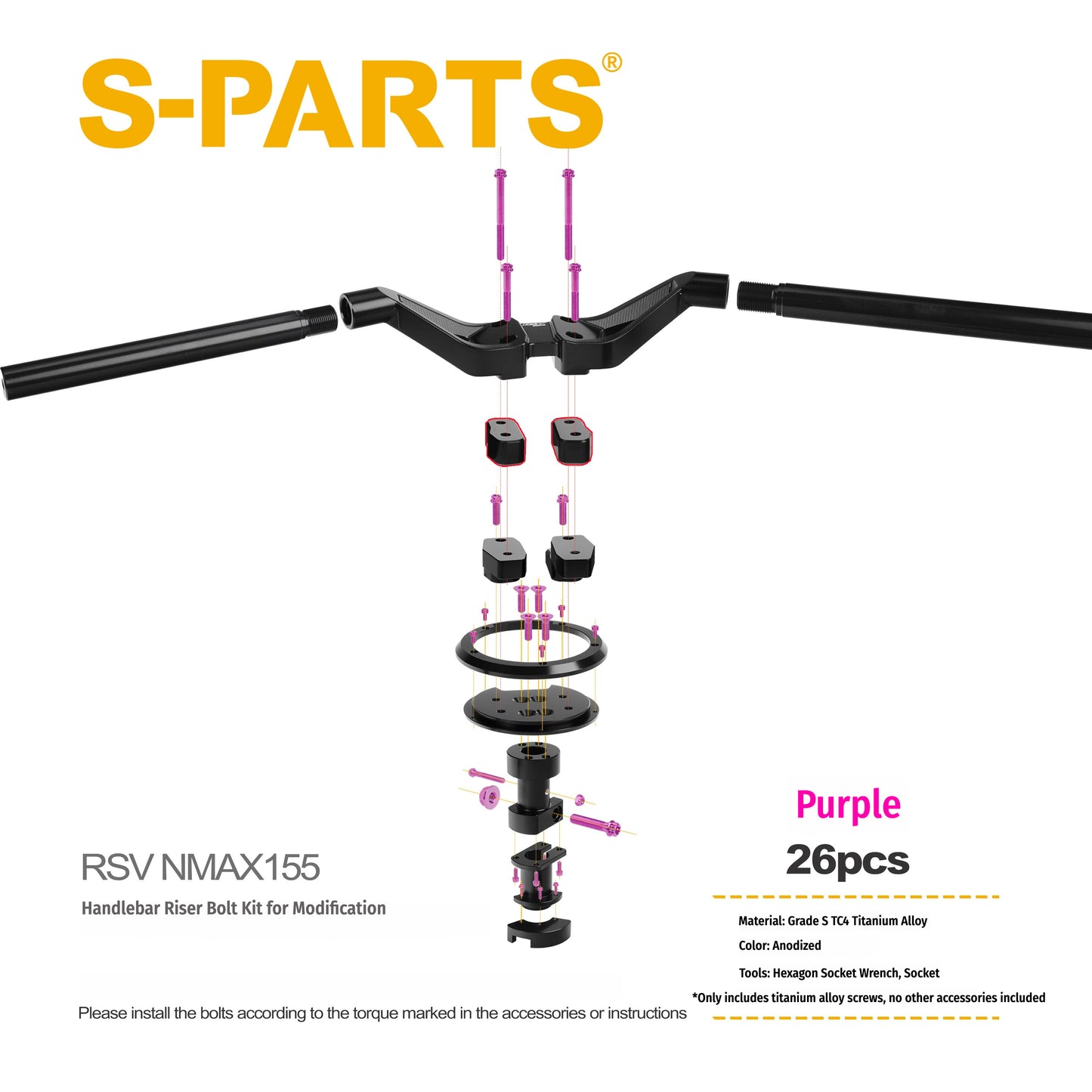 SPARTS RSV NMAX155 Handlebar Conversion Titanium Bolt Upgrade Fastener Kit