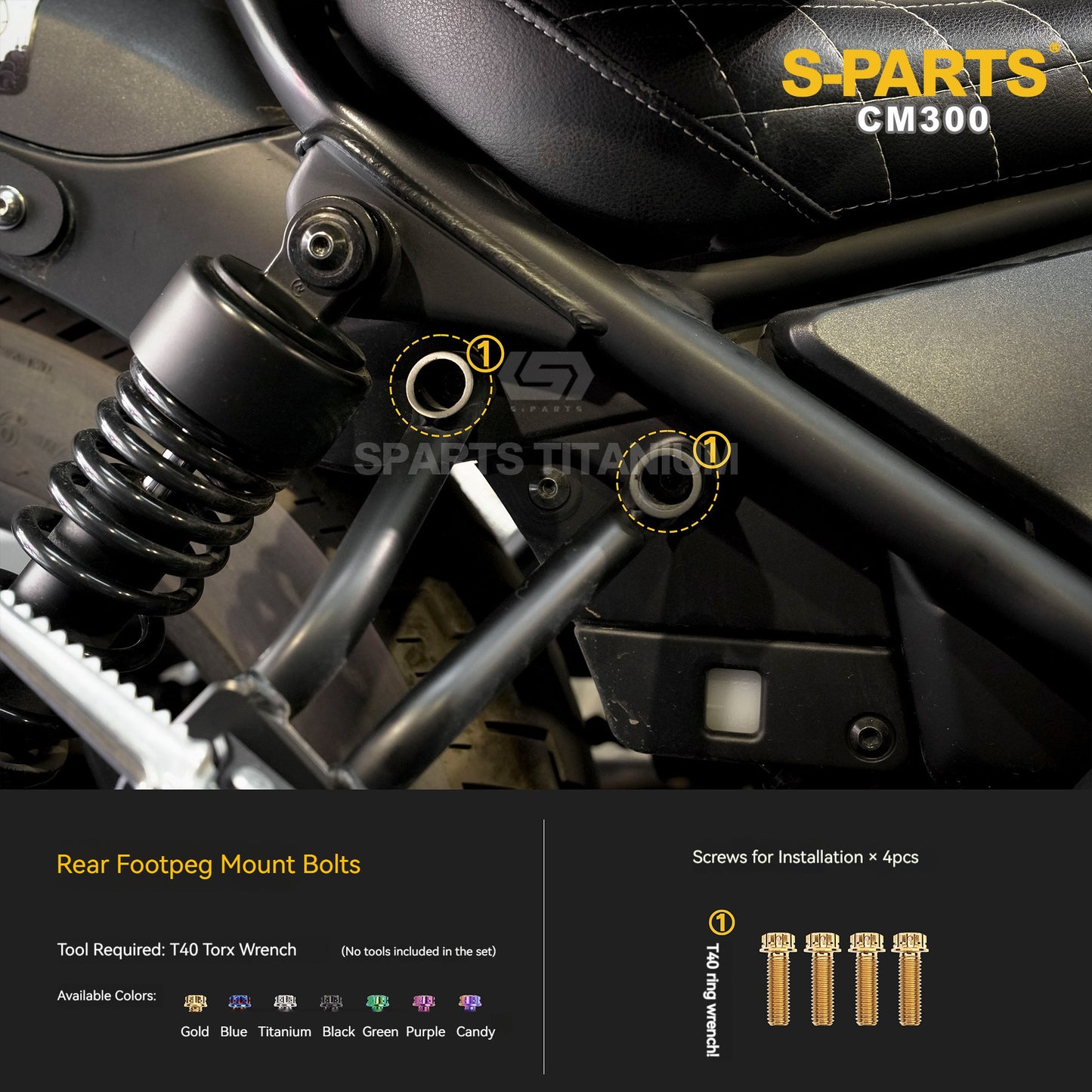 SPARTS Titanium Handlebar, Triple Tree & Suspension Bolt Kit for Honda CM300 / Rebel 300
