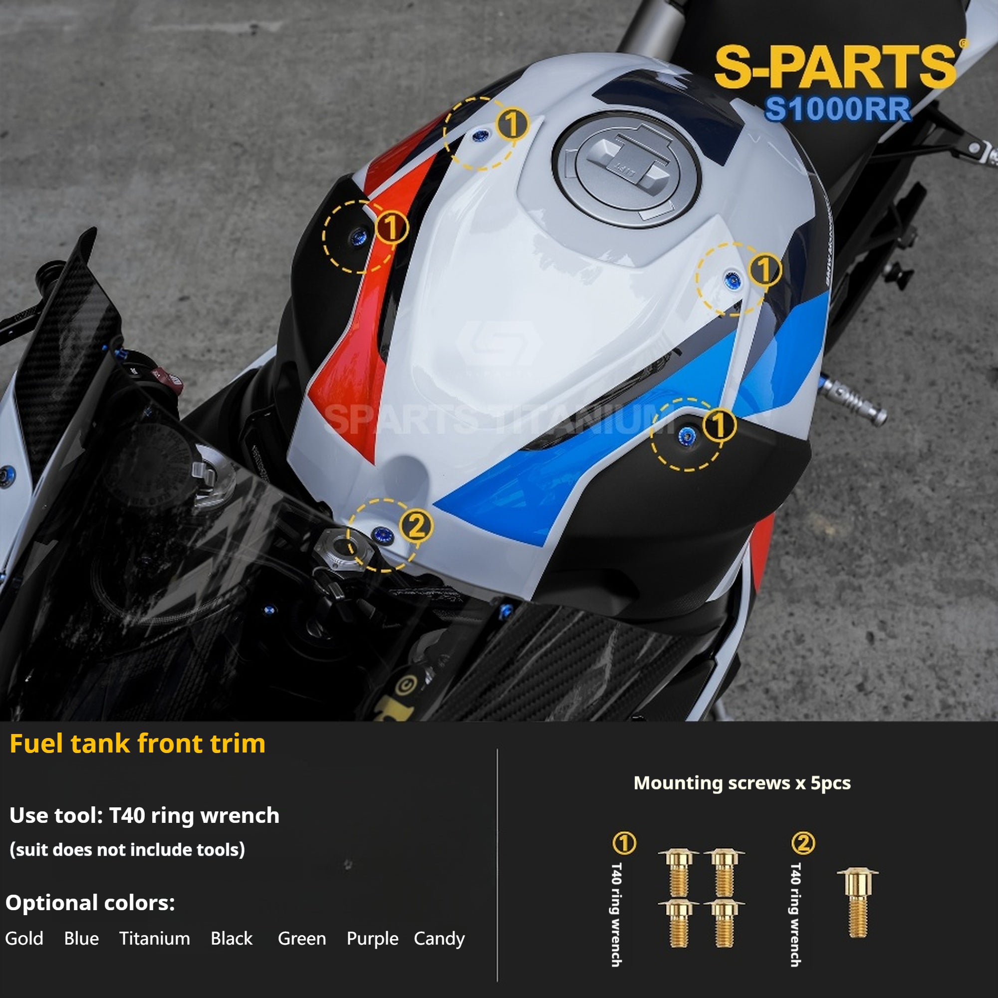 SPARTS TC4 Titanium Bolt Kit Compatible with BMW S1000RR — Full Motorcycle Upgrade Fastener Set