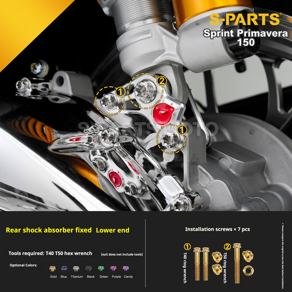SPARTS Titanium Screw Set for Vespa Sprint/Primavera 150 – Custom Candy Color & CNC Titanium Upgrade Kit