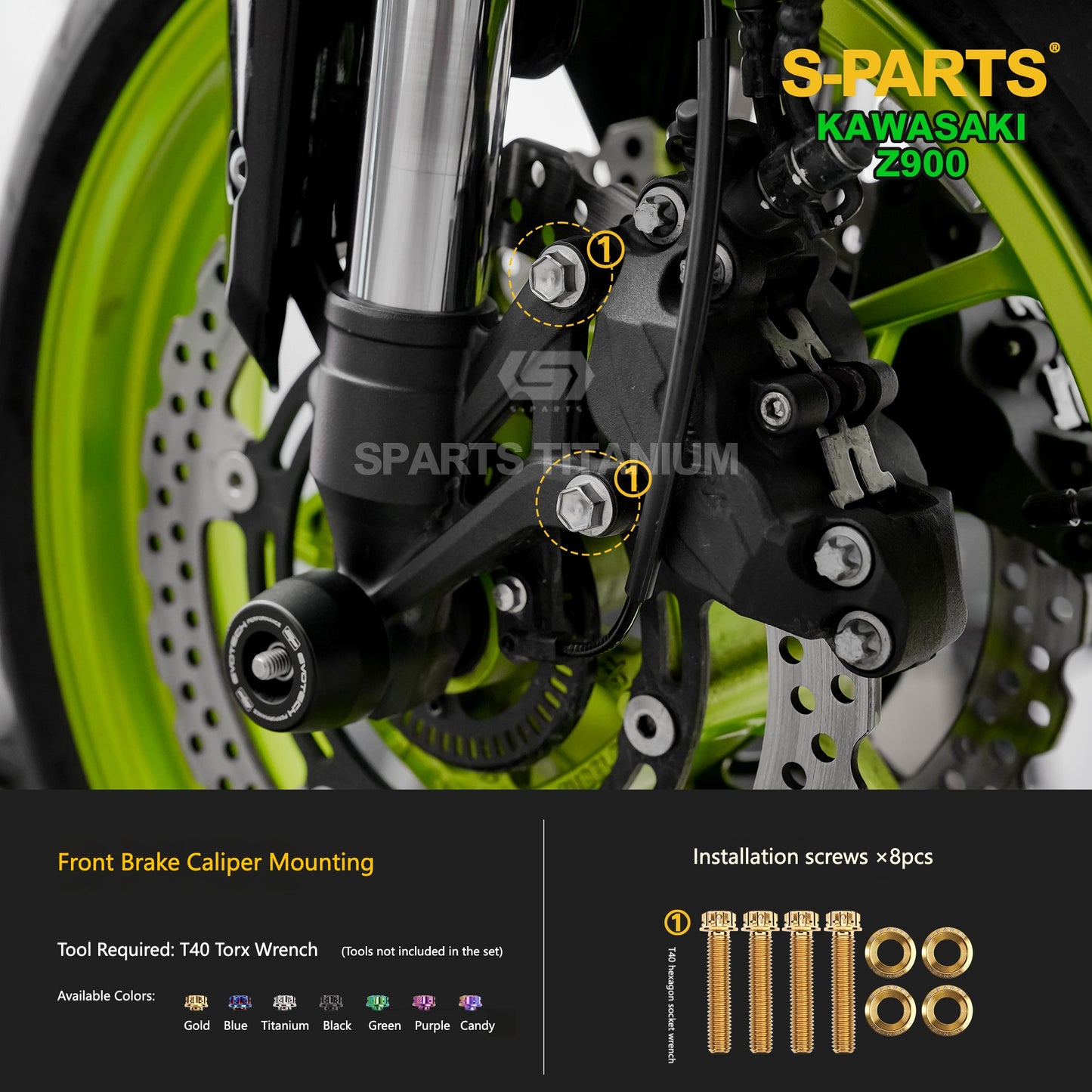 S-PARTS Titanium Fasteners Suspension & Brake System Bolt Kit for Kawasaki Z900