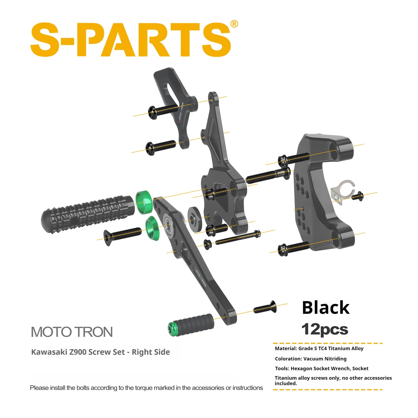 SPARTS Titanium Bolts for MOTO TRON Kawasaki Z900 Rearset Riser Upgrade Motorcycle Fasteners