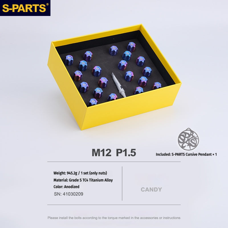 S-PARTS Titanium M12 Car Wheel Lug Nut Set, 20pcs