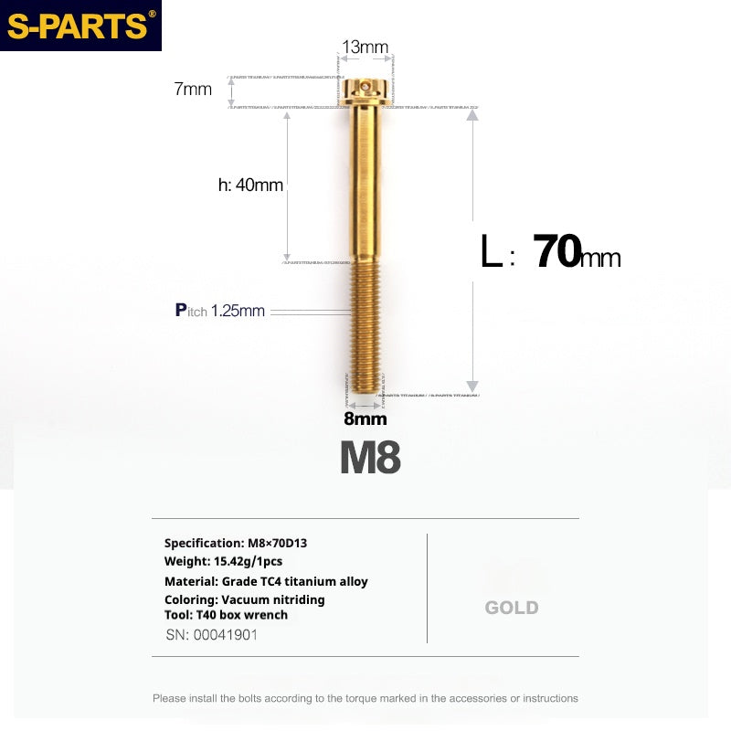SPARTS A3 Series Golden Titanium Screws M8 L10–120mm for Motorcycle, Bicycle & Car