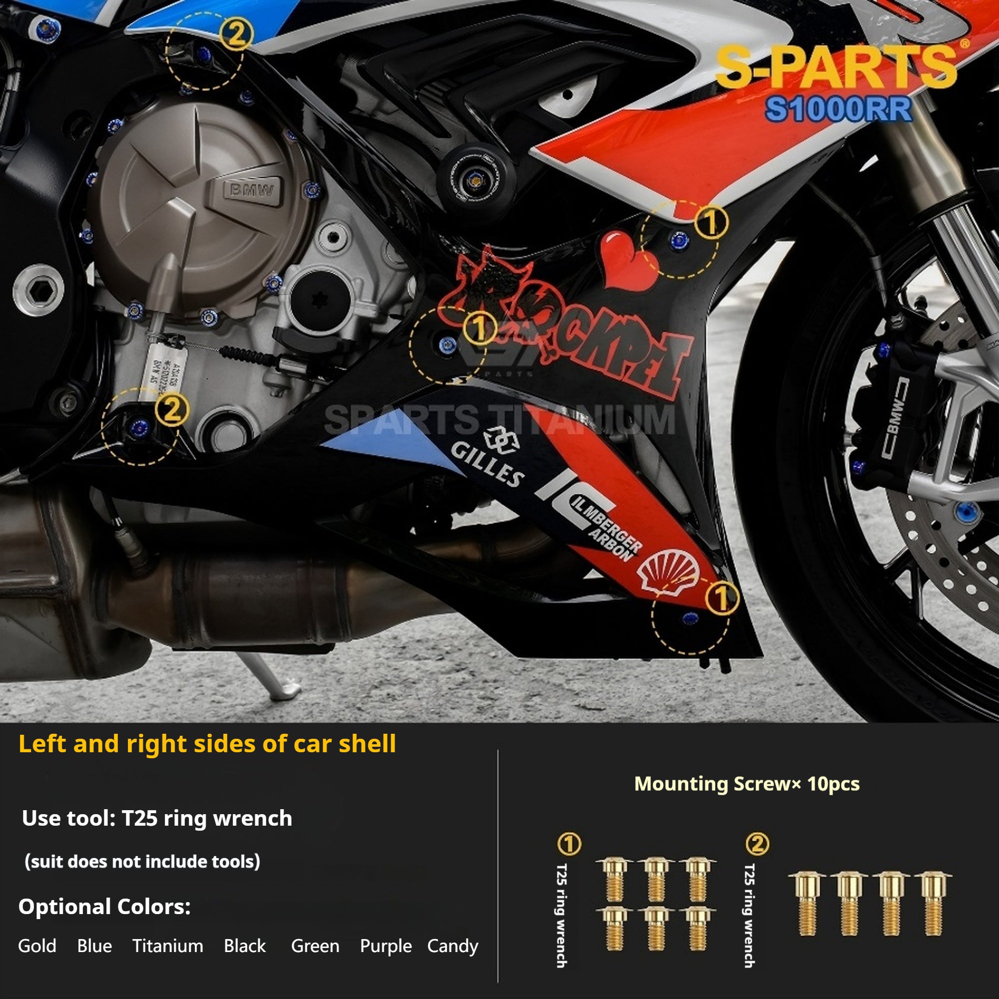SPARTS TC4 Titanium Bolt Kit Compatible with BMW S1000RR — Full Motorcycle Upgrade Fastener Set