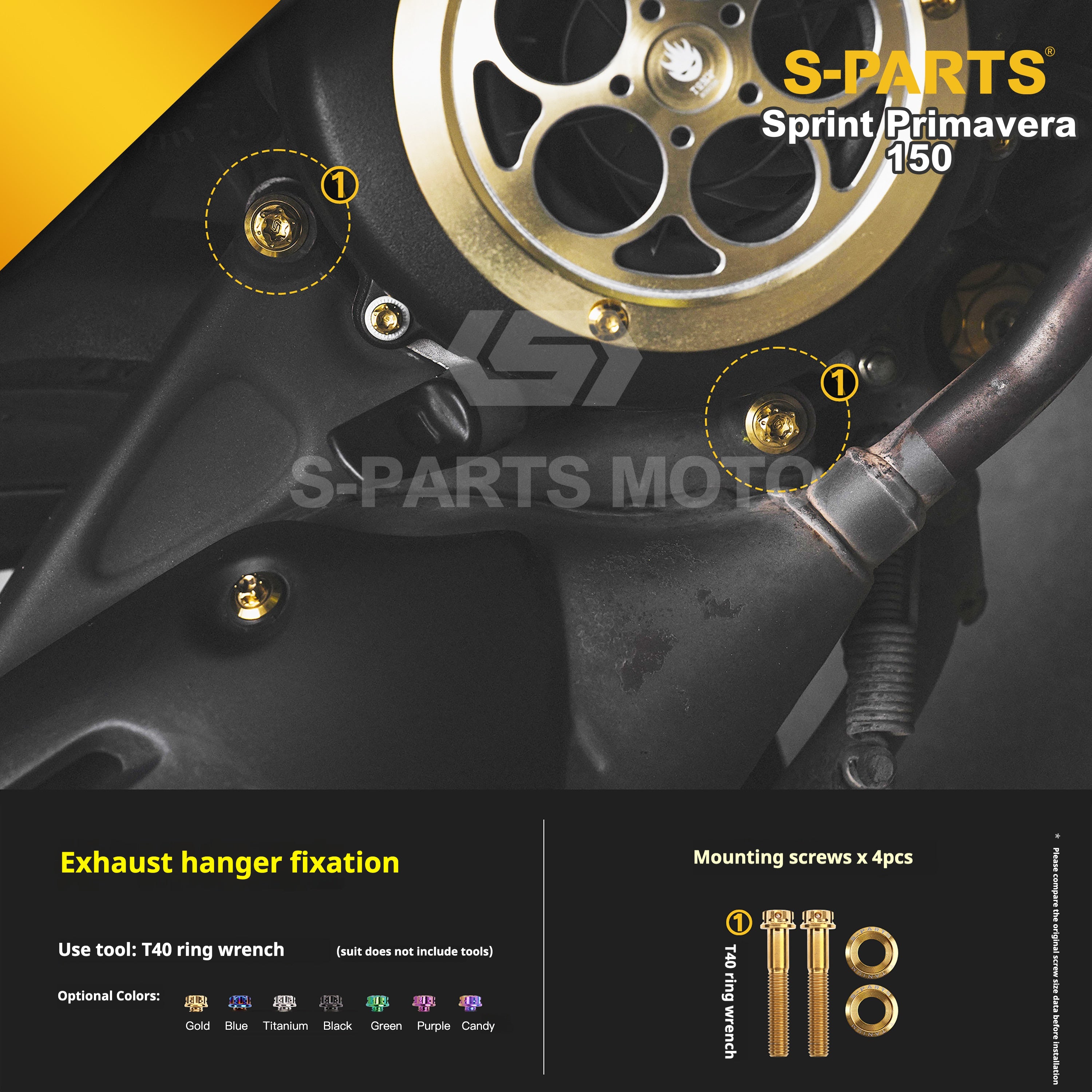 SPARTS Titanium Screw Set for Vespa Sprint/Primavera 150 – Custom Candy Color & CNC Titanium Upgrade Kit