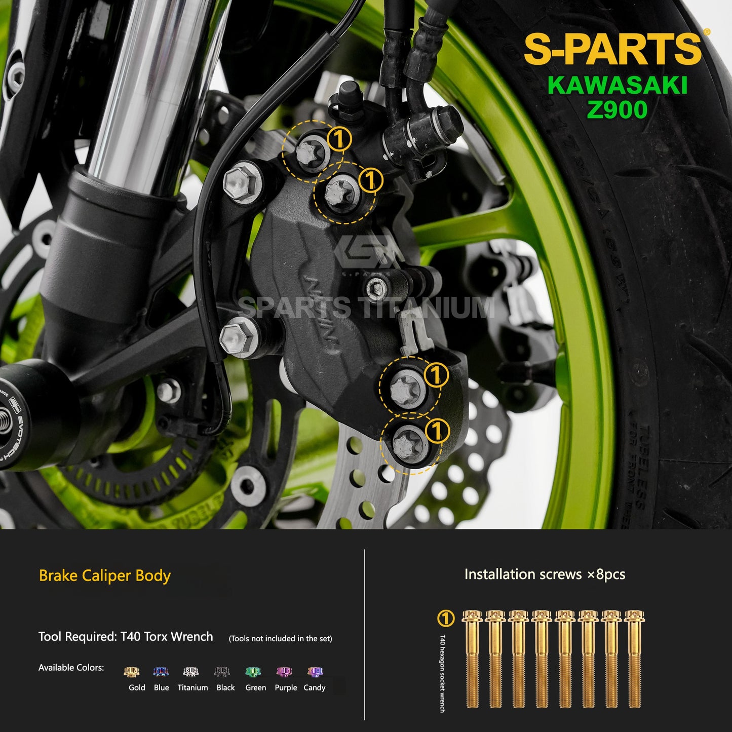 S-PARTS Titanium Fasteners Suspension & Brake System Bolt Kit for Kawasaki Z900
