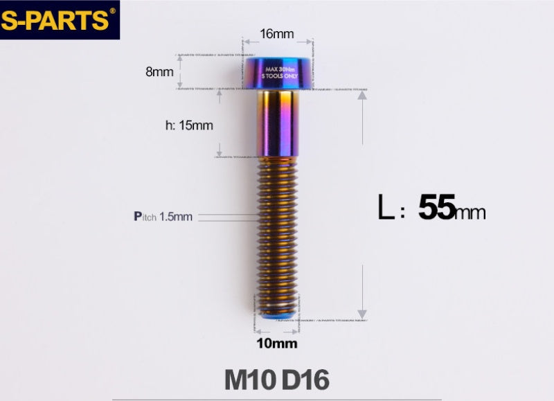 SPARTS Titanium Security Bolt M10 D16 P1.5 – Brake Caliper Locking Screw for Motorcycle
