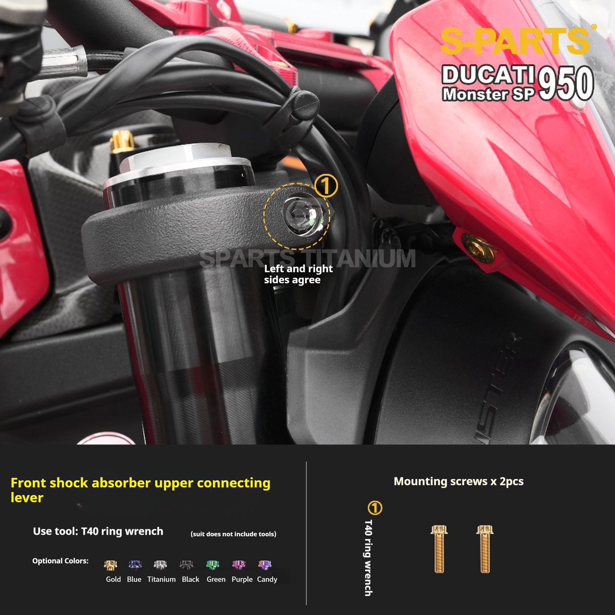 SPARTS Titanium Bolt Kit for Ducati New Monster SP 950 – Custom Candy Color & CNC Titanium Upgrade Kit