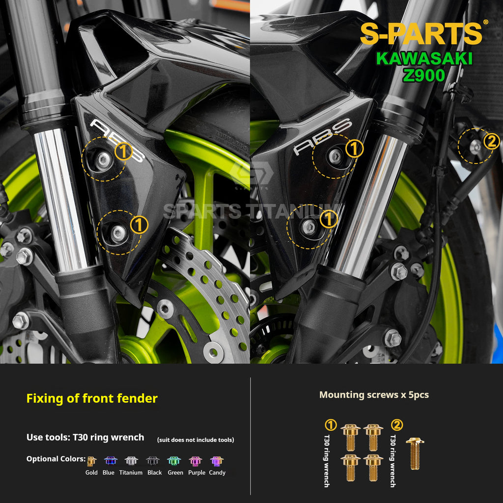 SPARTS TC4 Titanium Bolt Kit for Kawasaki Z900 2021 | Motorcycle Titanium Bolt Upgrade