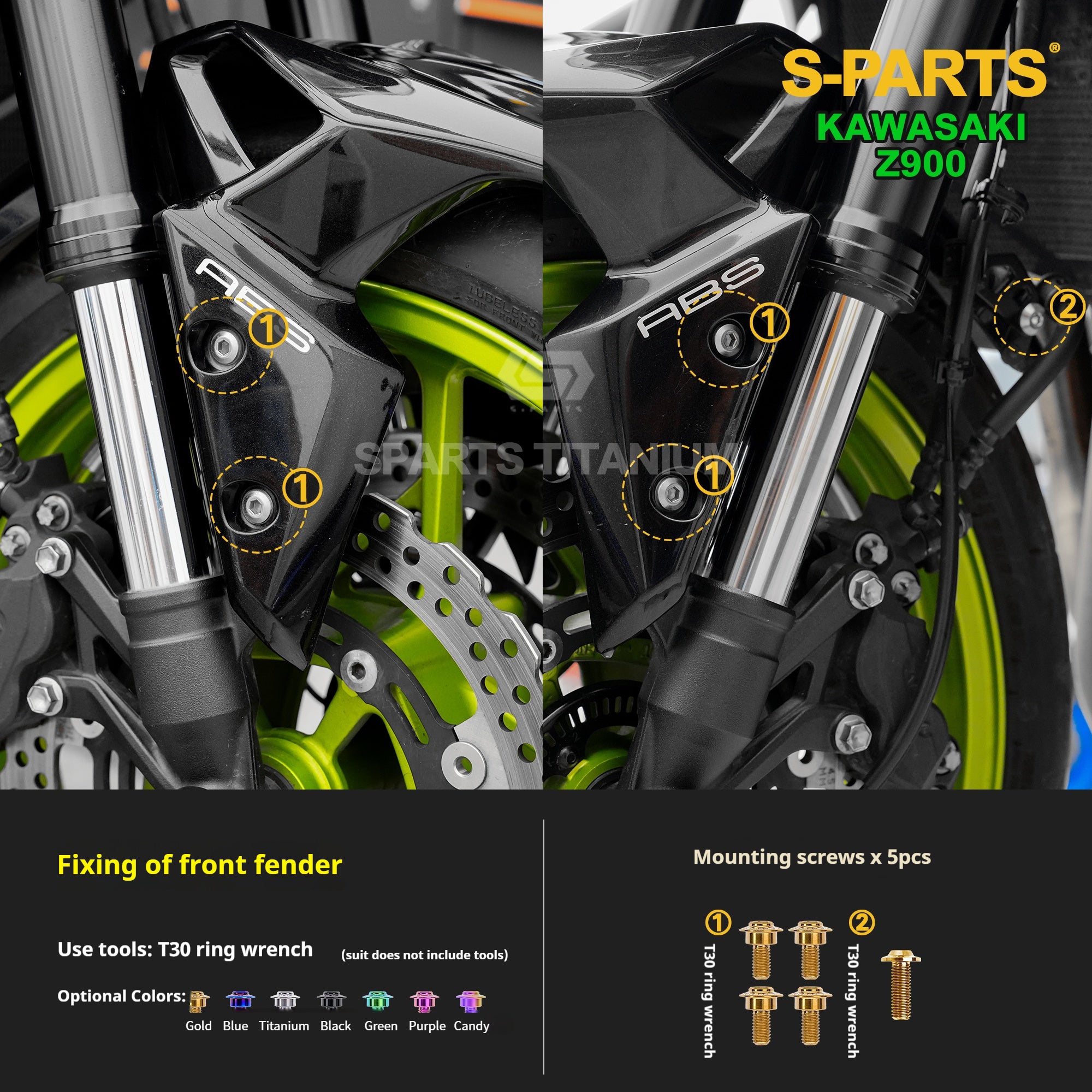 SPARTS TC4 Titanium Bolt Kit for Kawasaki Z900 2021 | Motorcycle Titanium Bolt Upgrade