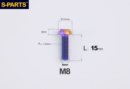 S-PARTS M8 A2 Series TC4 Titanium Bolts – Button Head Fasteners for Bicycle & E-Bike Upgrades
