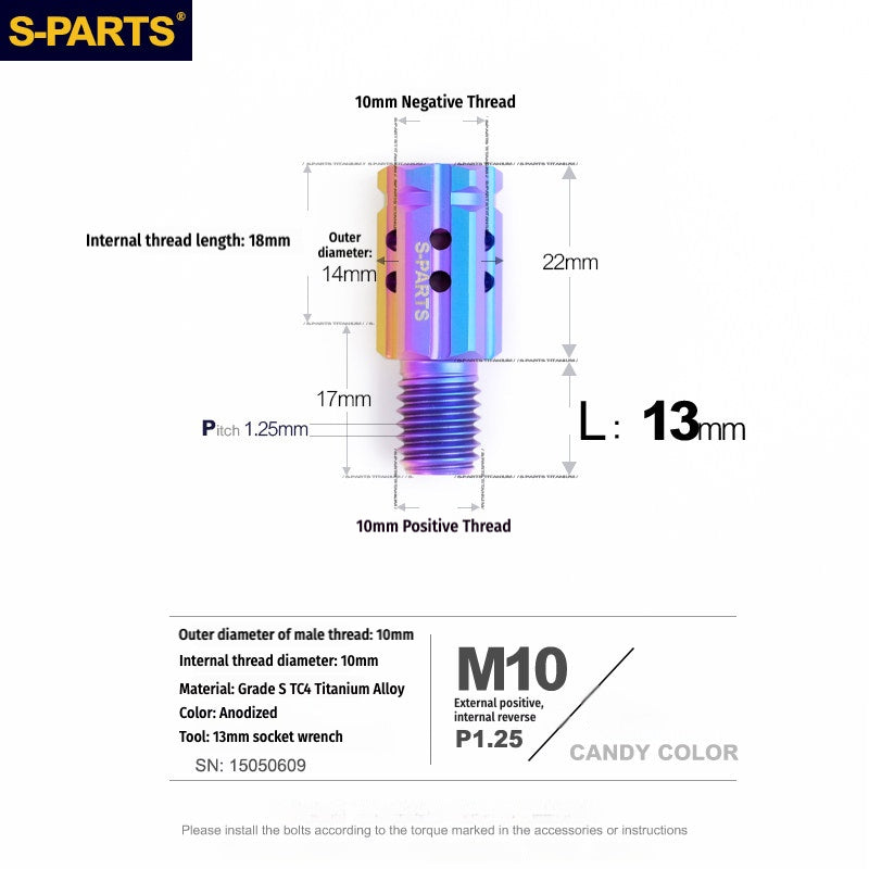 S-PARTS M10 to M10 Titanium Forward & Reverse Thread Motorcycle Mirror Adapter Bolt Upgrade