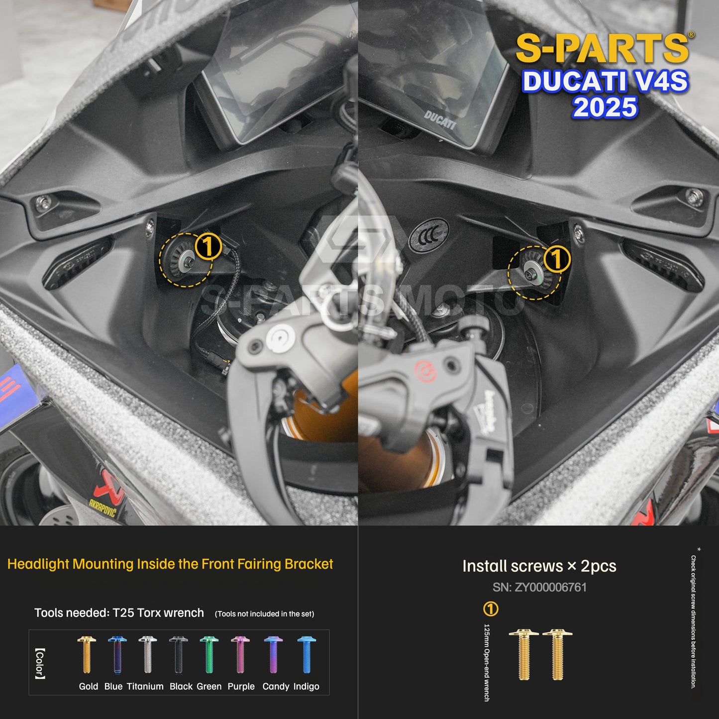 S-PARTS Titanium Front Fairing and Cockpit Fastener Kit for Ducati Panigale V4S 2025