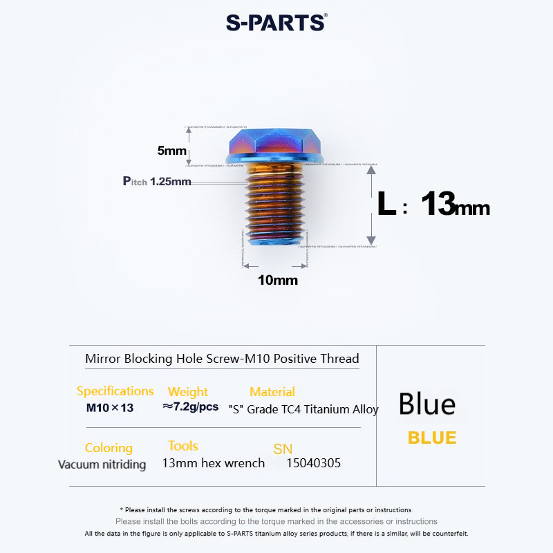 SPARTS Titanium Mirror Block-Off Bolts · M8/M10 Positive & Reverse Thread · Lightweight Motorcycle Plug Bolts