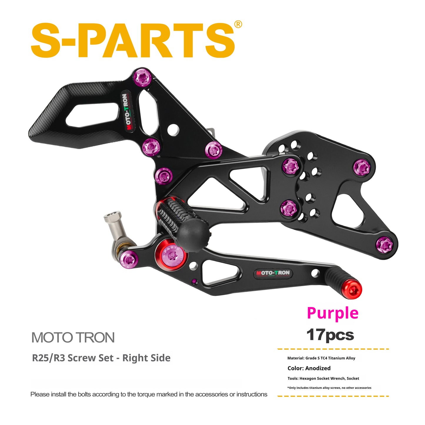 SPARTS R3/R25 MOTO TRON Raised Foot Pegs Titanium Alloy Screws Modification Kit for Yamaha