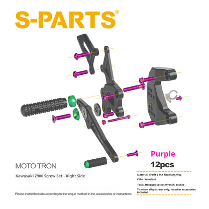 SPARTS Titanium Bolts for MOTO TRON Kawasaki Z900 Rearset Riser Upgrade Motorcycle Fasteners