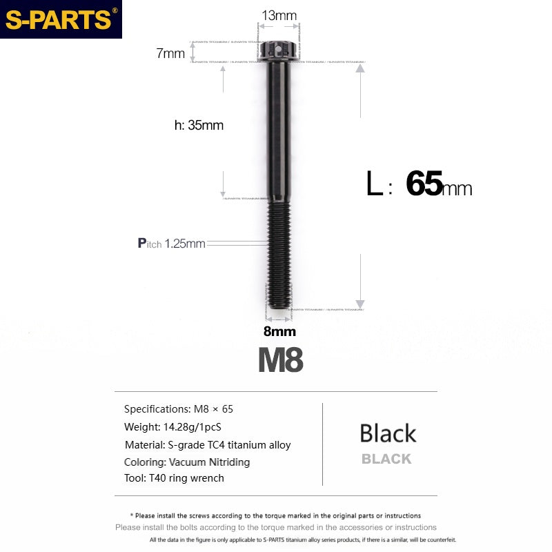 S‑PARTS A3 Series M8 Titanium Bolts｜Lightweight Ti‑6Al‑4V Fasteners for Motorcycles