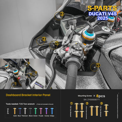 S-PARTS Titanium Front Fairing and Cockpit Fastener Kit for Ducati Panigale V4S 2025