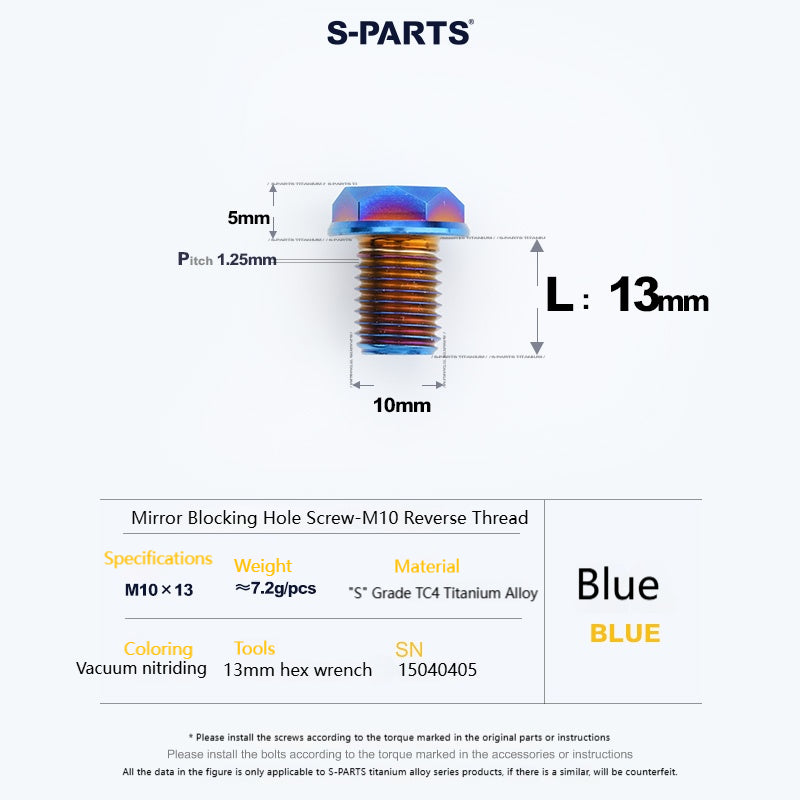SPARTS Titanium Mirror Block-Off Bolts · M8/M10 Positive & Reverse Thread · Lightweight Motorcycle Plug Bolts