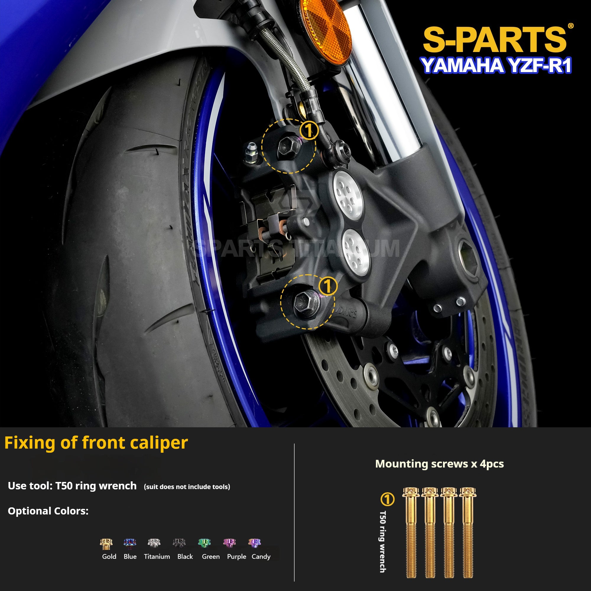 SPARTS Titanium Bolt Kit for Yamaha YZF-R1– Custom Candy Color & CNC Titanium Upgrade Kit- 1/2