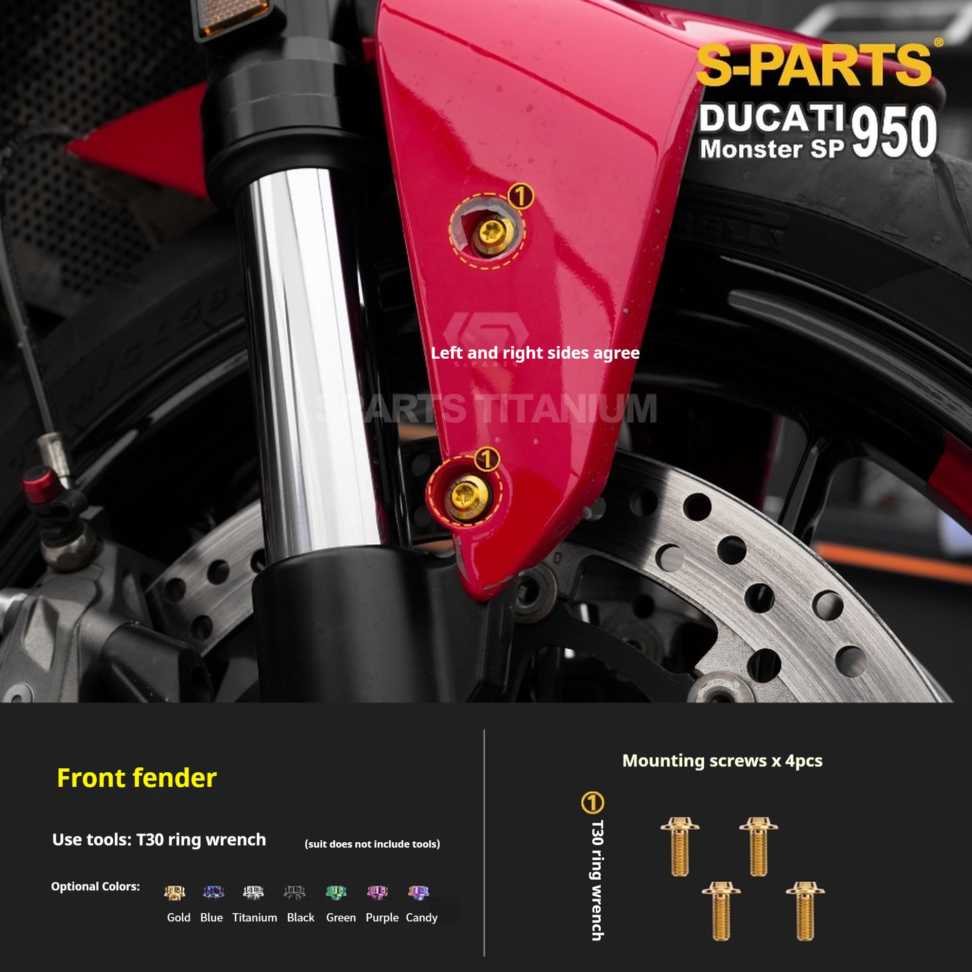 SPARTS Titanium Bolt Kit for Ducati New Monster SP 950 – Custom Candy Color & CNC Titanium Upgrade Kit