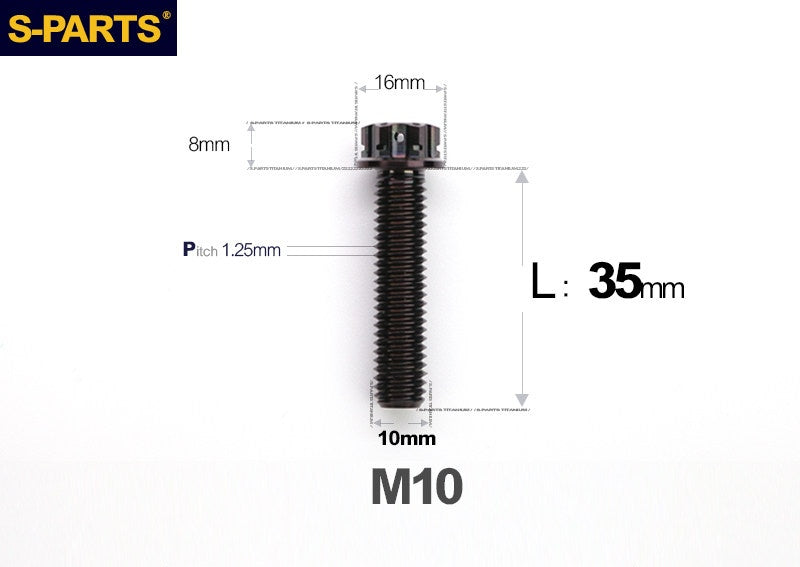 SPARTS M10 P1.25 A3 Series Standard Head Titanium Bolt | 650°C Forged | S-Grade TC4 | Motorcycle / E-Bike Upgrade