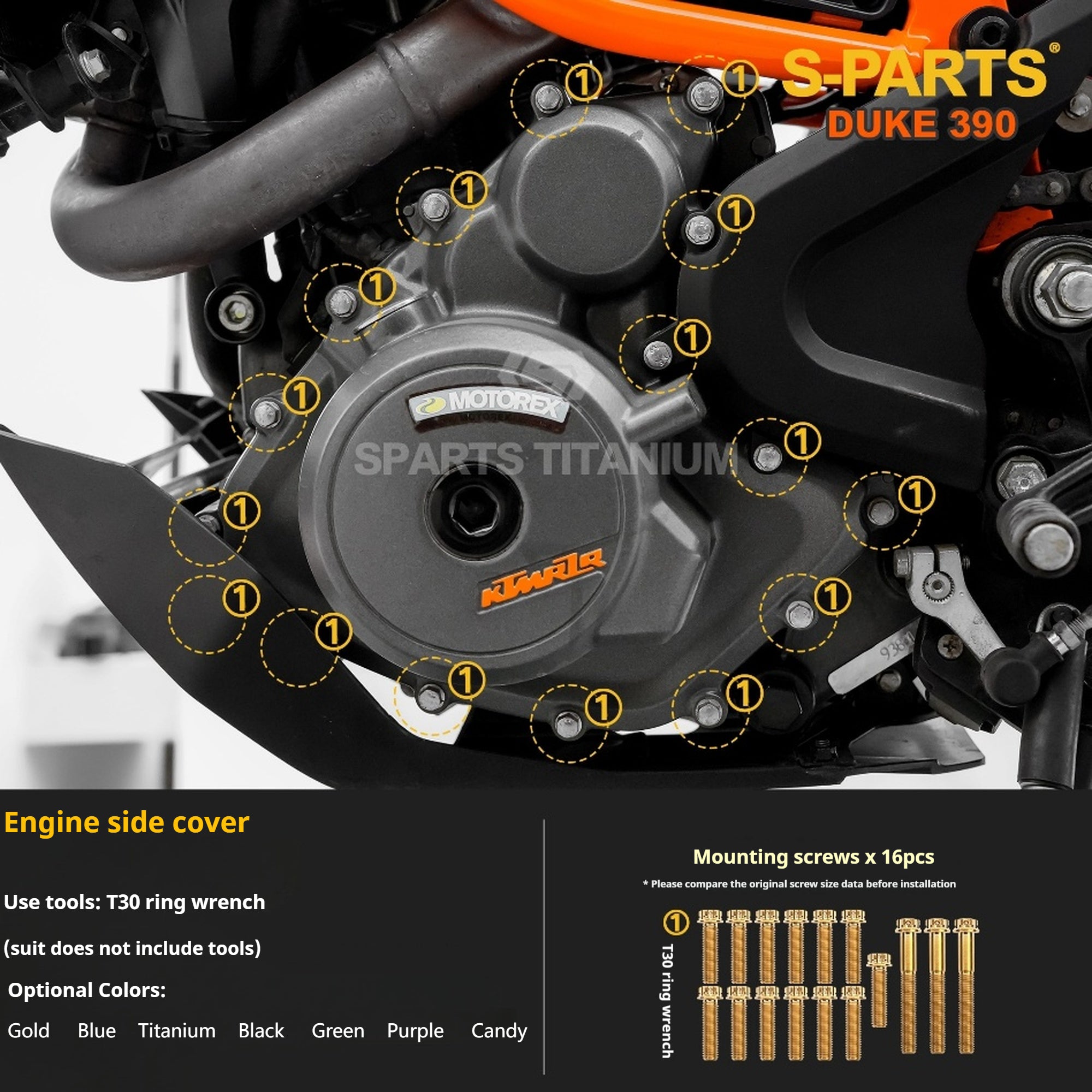 SPARTS Stan KTM DUKE 390 Dedicated · TC4 Titanium Full Motorcycle Bolt Kit