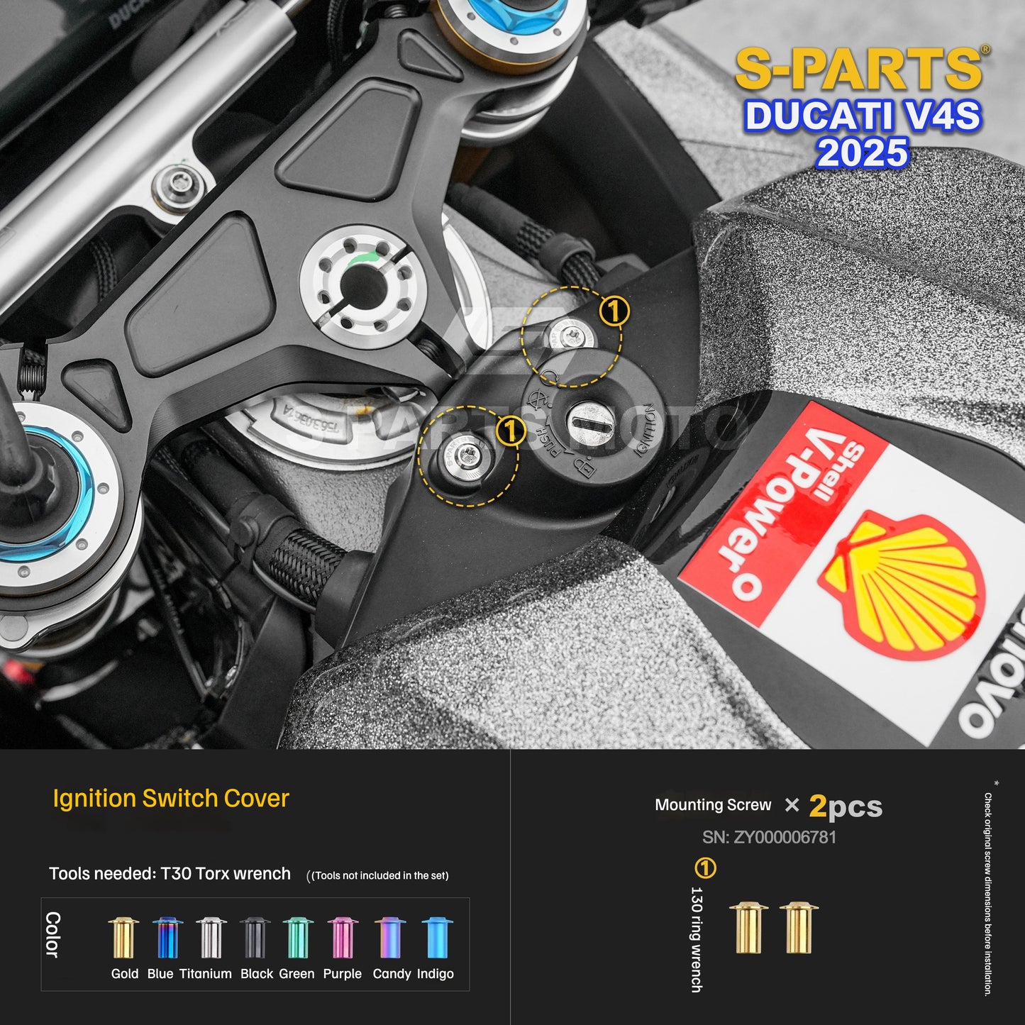 S-PARTS Titanium Front Fairing and Cockpit Fastener Kit for Ducati Panigale V4S 2025