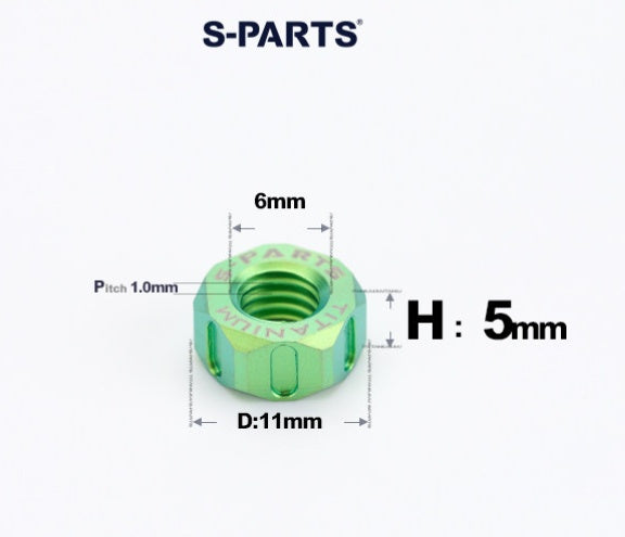 SPARTS Green Titanium Alloy Hex Nuts – TC4 Motorcycle Locking & Fastening Nuts M5 M6 M8 M10 M12