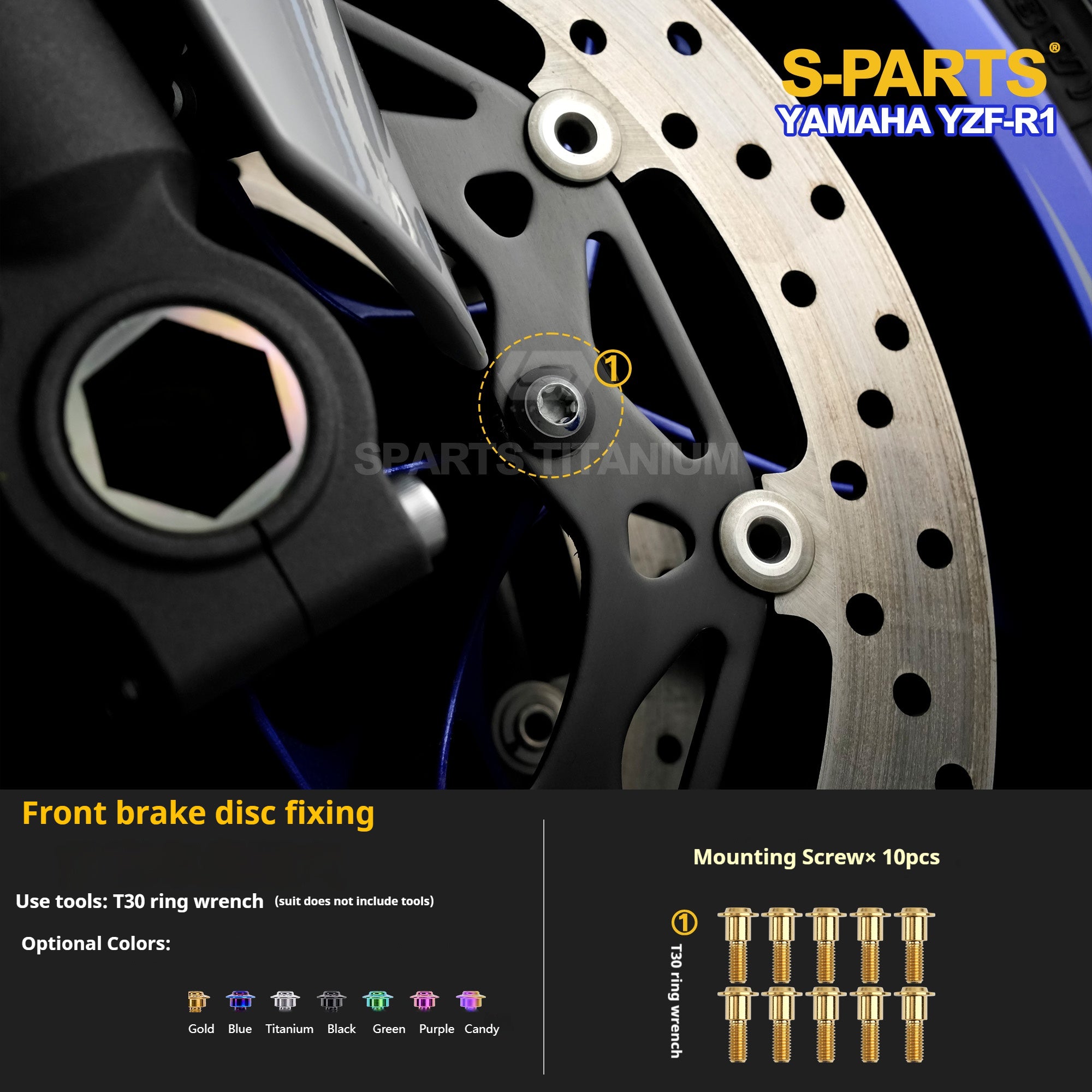 SPARTS Titanium Bolt Kit for Yamaha YZF-R1– Custom Candy Color & CNC Titanium Upgrade Kit- 1/2