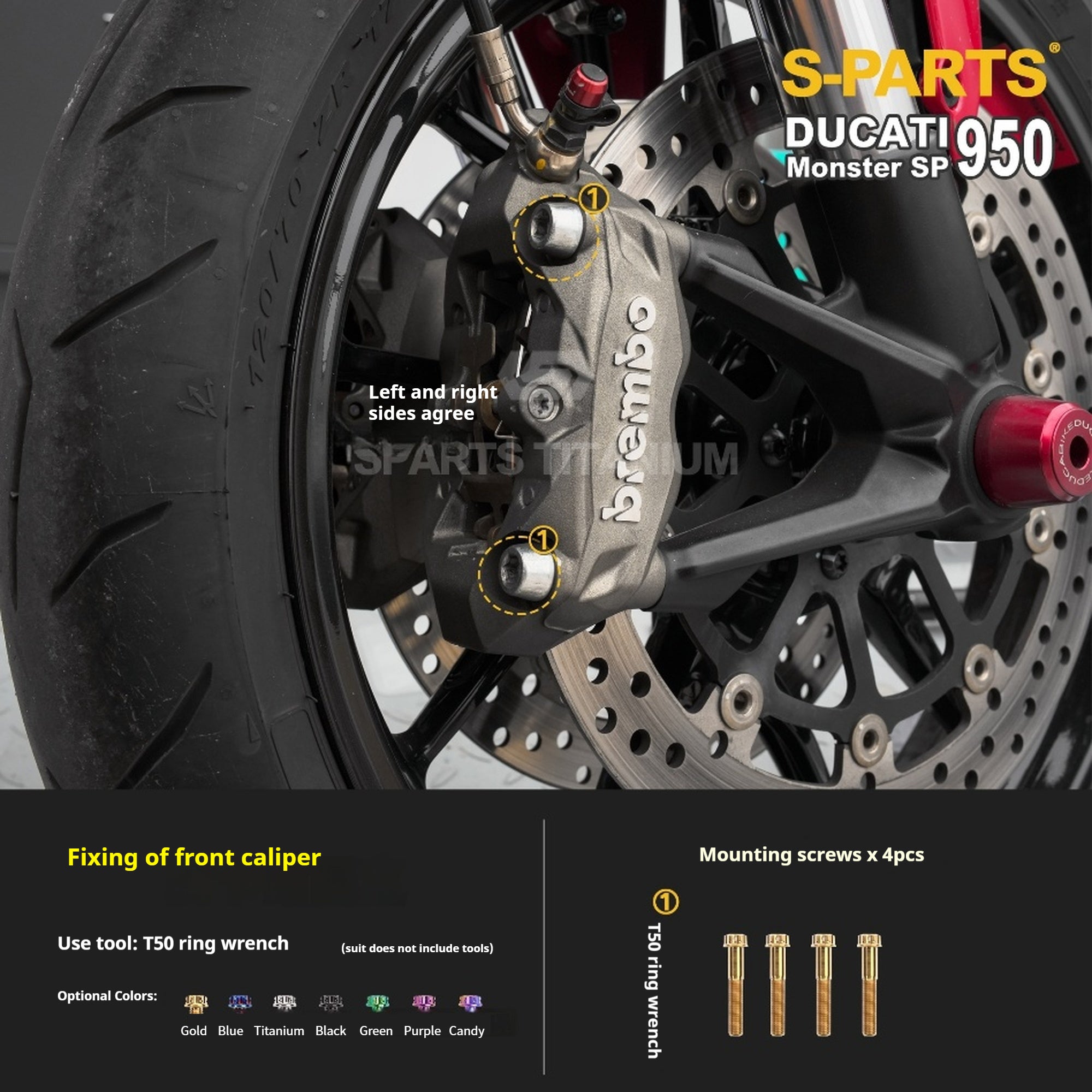 SPARTS Titanium Bolt Kit for Ducati New Monster SP 950 – Custom Candy Color & CNC Titanium Upgrade Kit