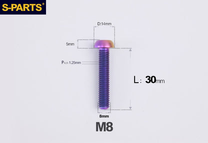 S-PARTS M8 A2 Series TC4 Titanium Bolts – Button Head Fasteners for Bicycle & E-Bike Upgrades