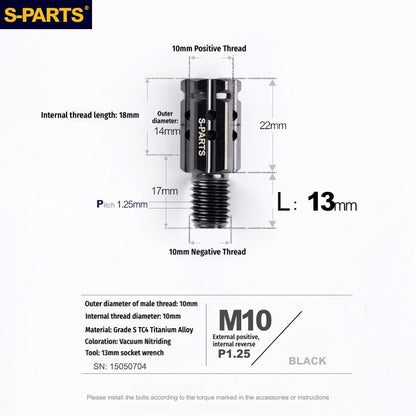S-PARTS M10 to M10 Titanium Forward & Reverse Thread Motorcycle Mirror Adapter Bolt Upgrade