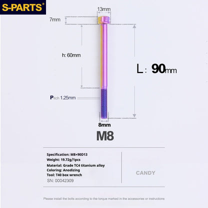 SPARTS A3 Series Candy Color Titanium Screws M8 L10–120mm for Motorcycle Bicycle Car Modification