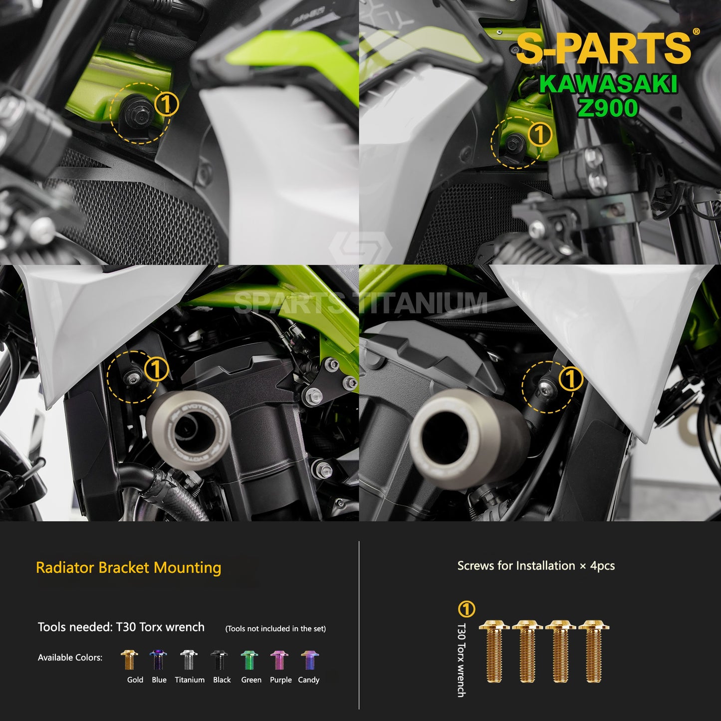 S-PARTS Titanium Fasteners Engine, Exhaust & Drive System Bolt Kit for Kawasaki Z900