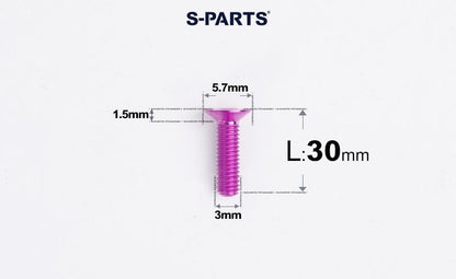 SPARTS Series M3 L6-30 Countersunk Titanium Bolt