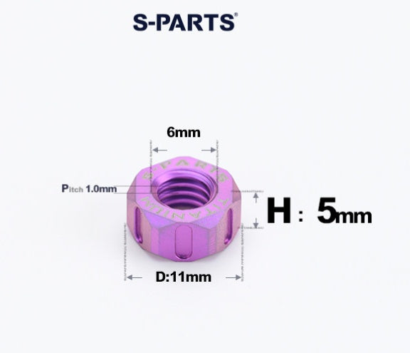 SPARTS Purple Titanium Alloy Hex Nuts – TC4 Motorcycle Locking & Fastening Nuts M5 M6 M8 M10 M12
